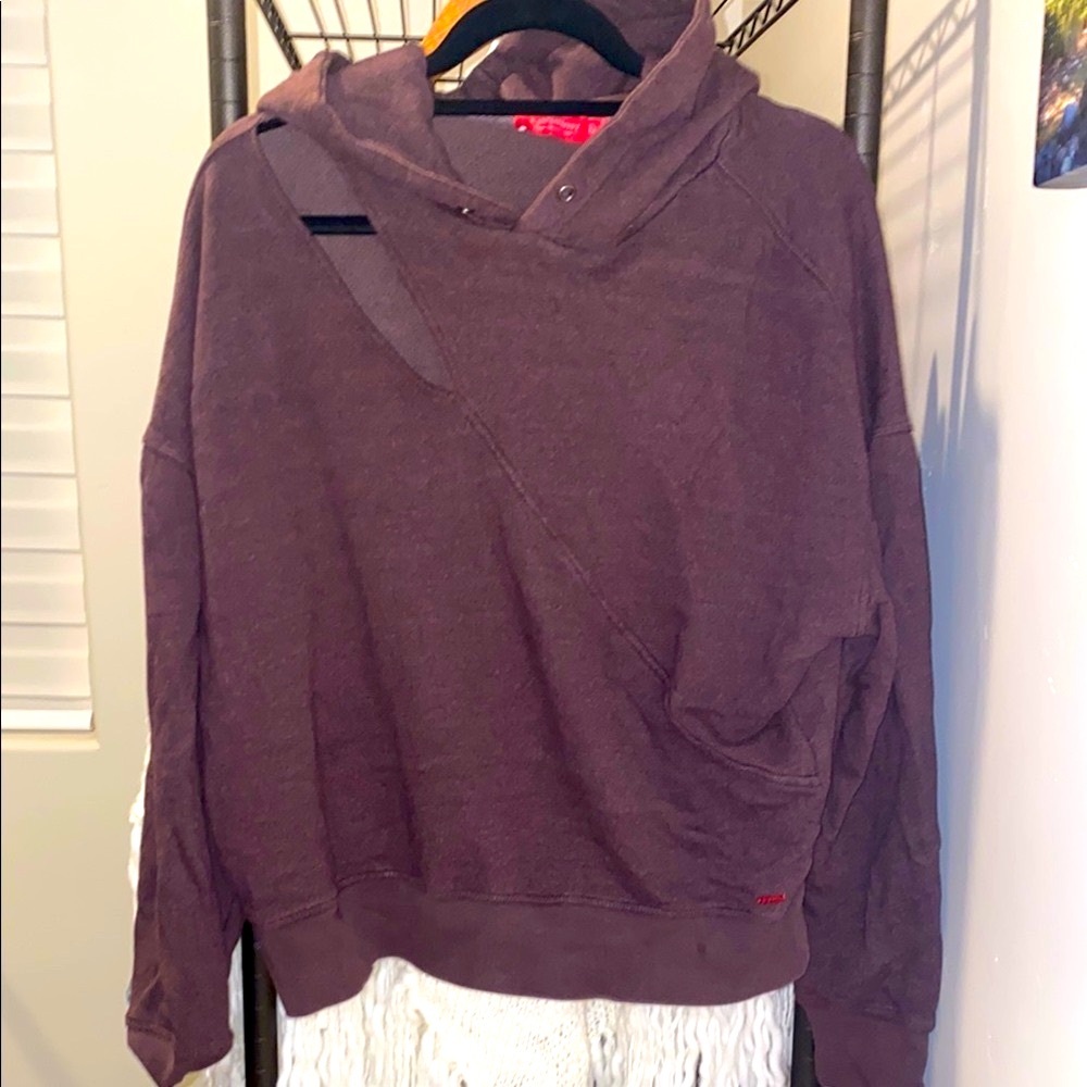 Philanthropy Women's Brown Hoodie Sweater with open shoulder